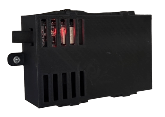 The 3D-printed opener enclosure, mounted